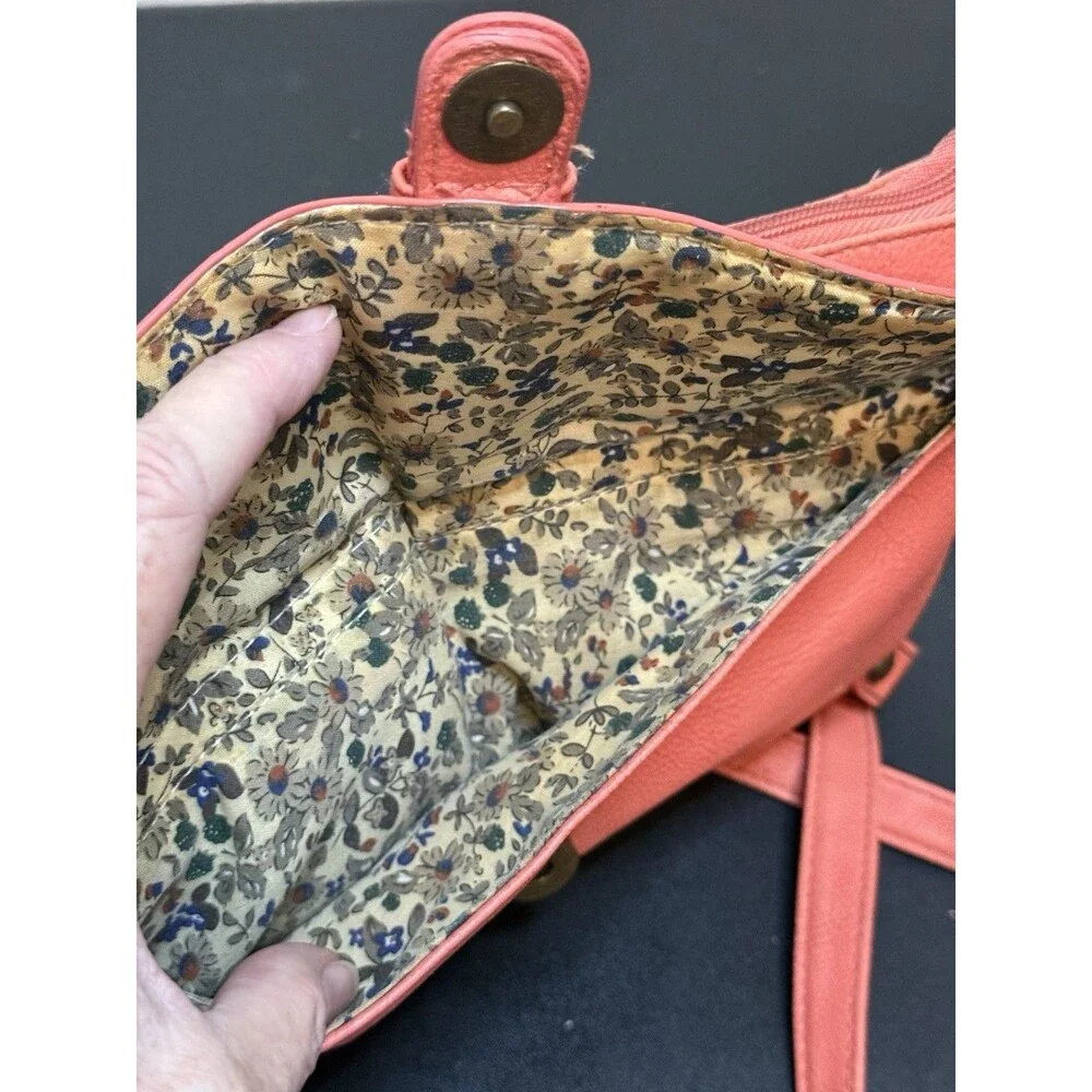 American Eagle Coral Pink Floral Inside Shoulder Bag Purse Crossbody 10x7